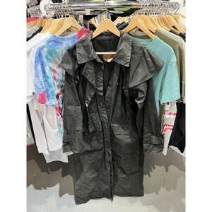 Vintage 90s Outback Trading Co Bush Trader Black Oilskin Trench Coat Size Small